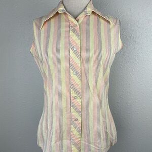 Vintage 70’s Permanent Press Sleeveless Button Down Shirt Size 34 EUC